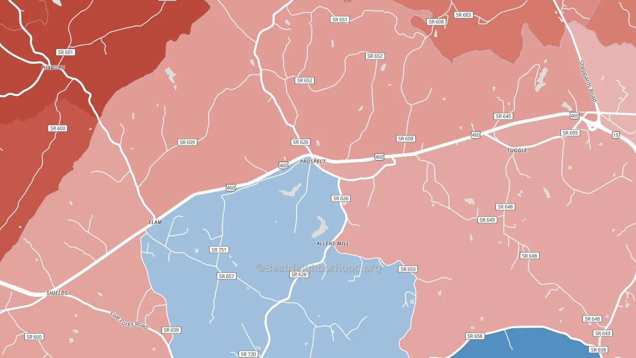 Prospect, VA block-group political-lean map