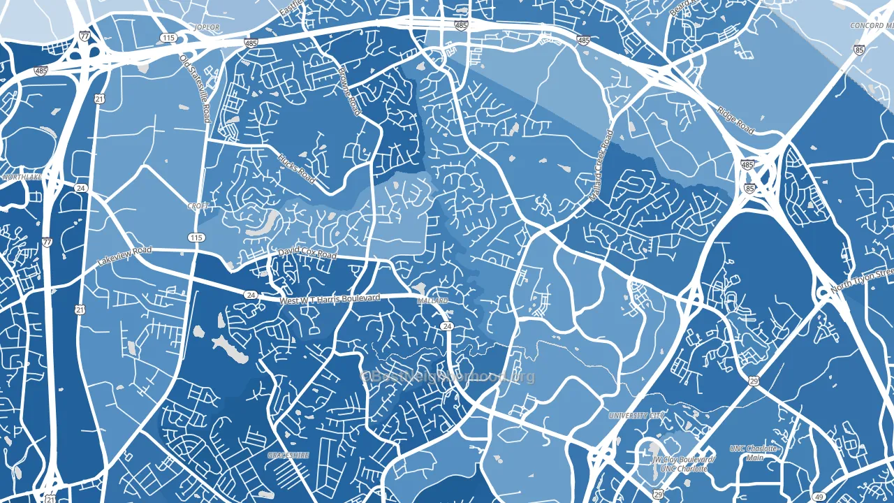 Prosperity Church Road, Charlotte, NC block-group political-lean map