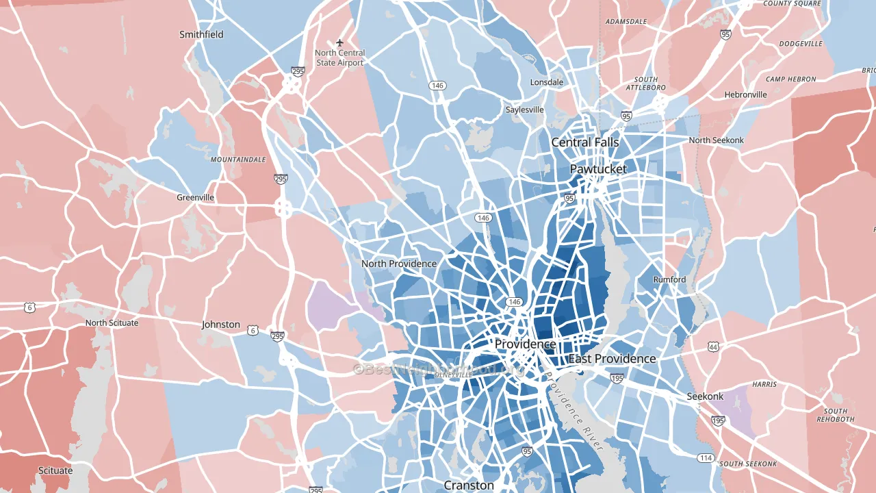 Providence County, RI block-group political-lean map
