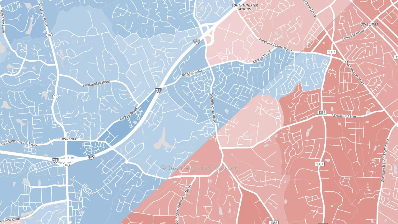 Providence Estates East, Matthews, NC block-group political-lean map