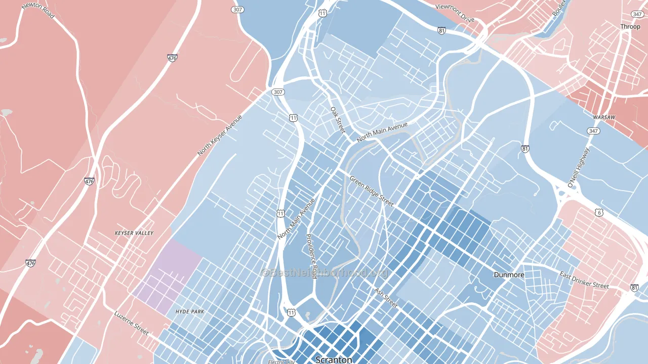 Providence, Scranton, PA block-group political-lean map