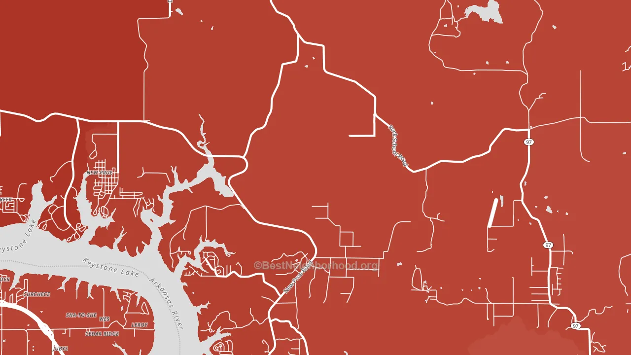 Prue, OK block-group political-lean map