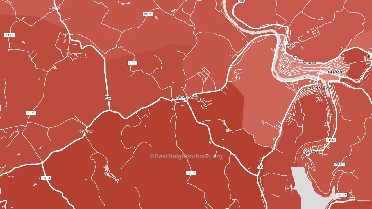 Pruntytown, WV block-group political-lean map