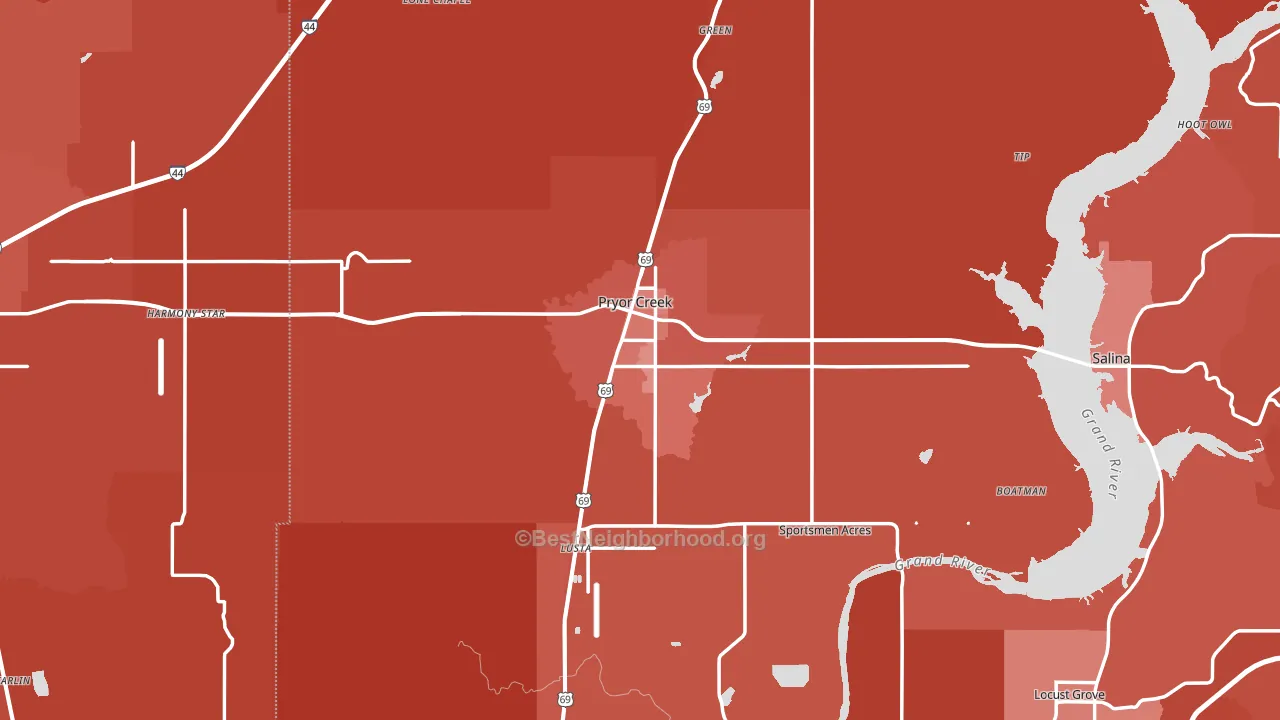 Pryor, OK block-group political-lean map