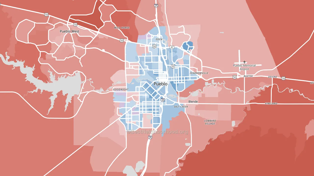 Pueblo, CO block-group political-lean map