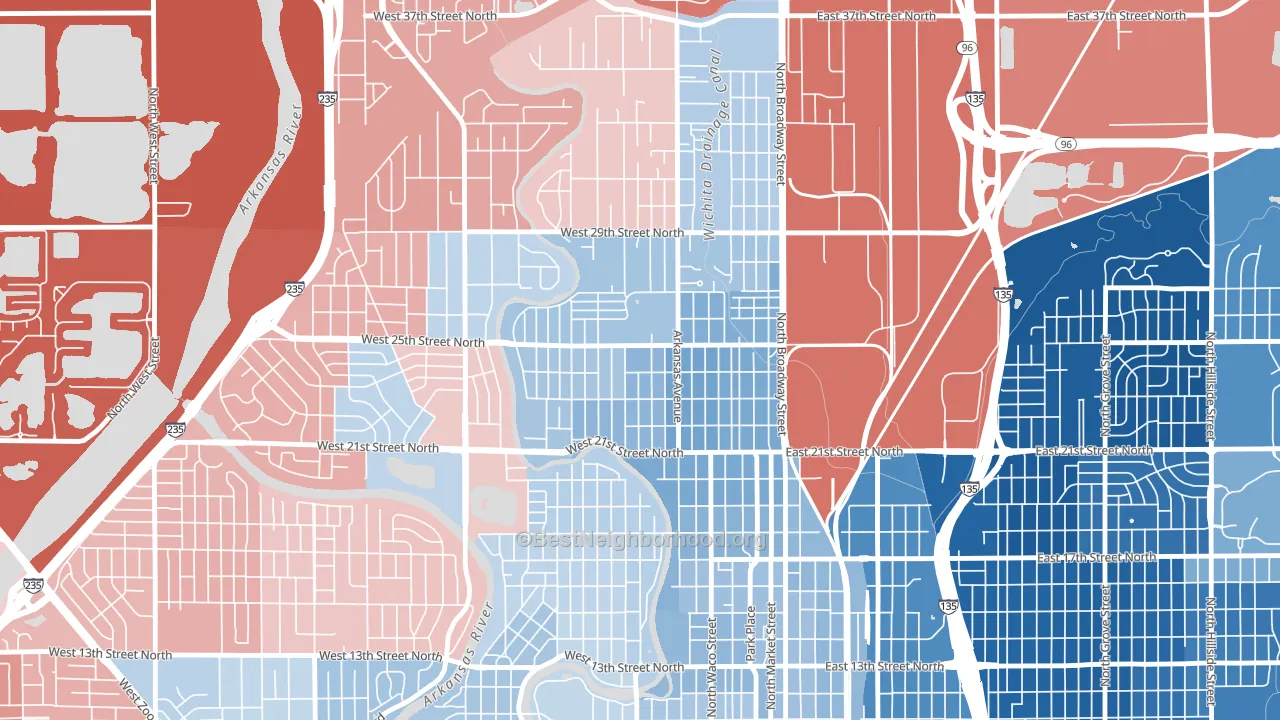 Pueblo, Wichita, KS block-group political-lean map