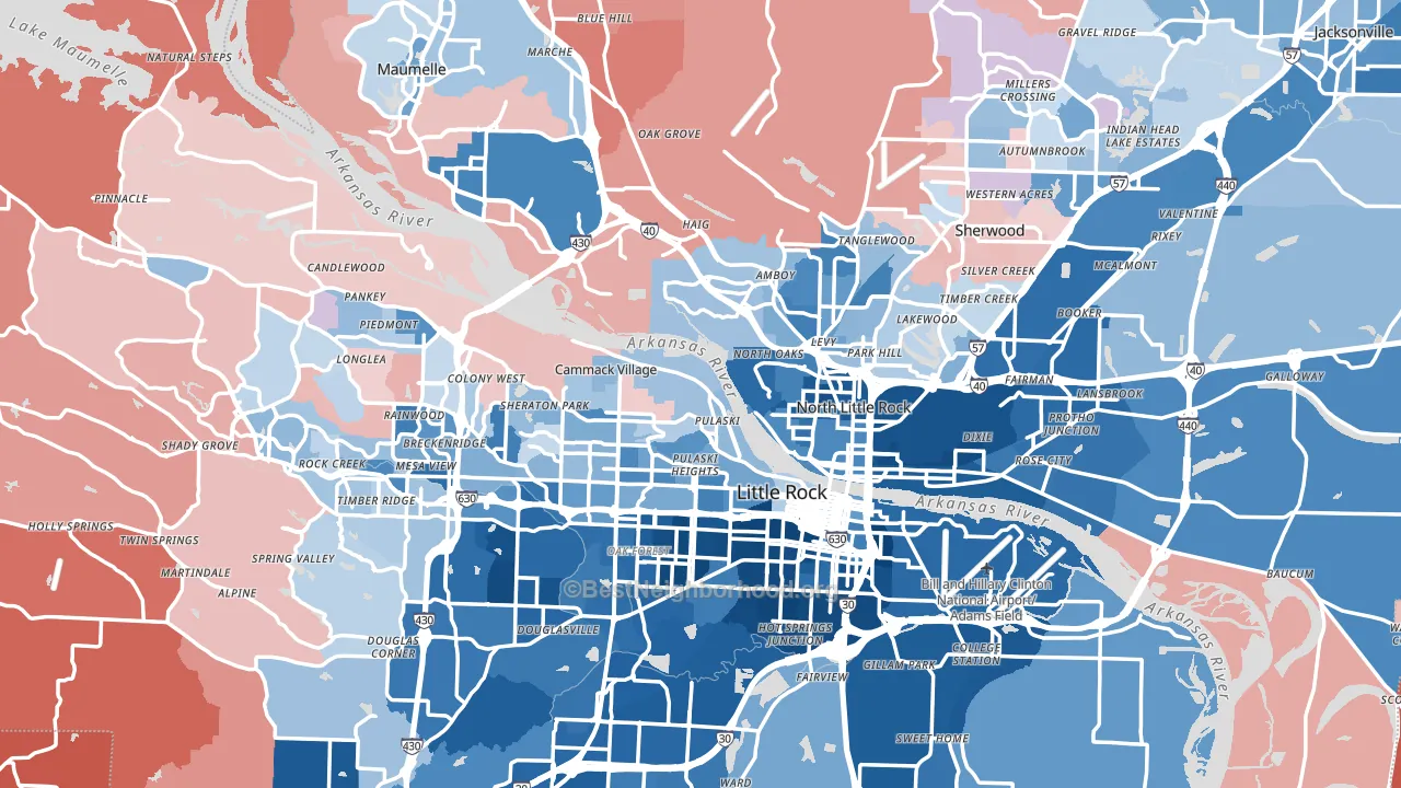 Pulaski County, AR block-group political-lean map