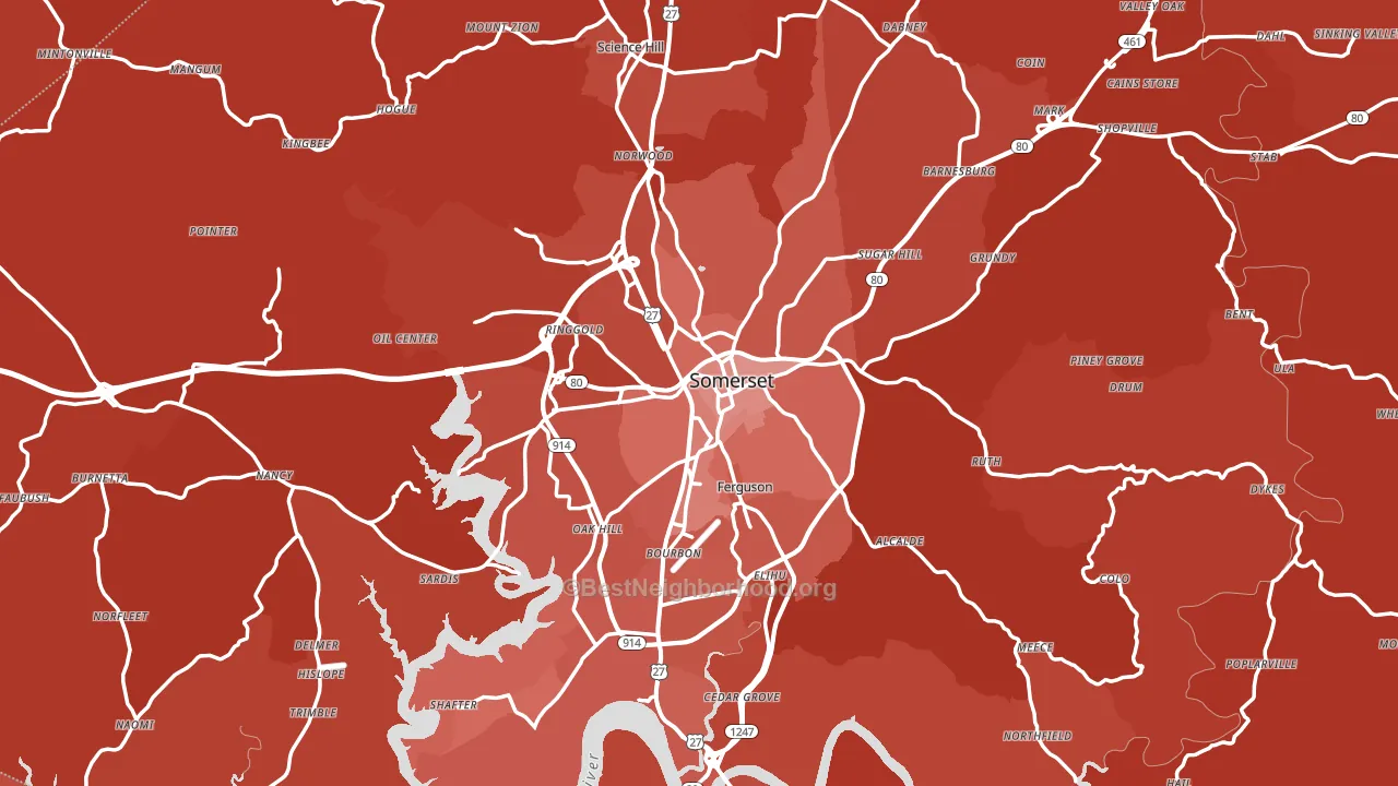 Pulaski County, KY block-group political-lean map