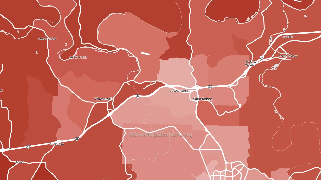 Pulaski County, MO block-group political-lean map