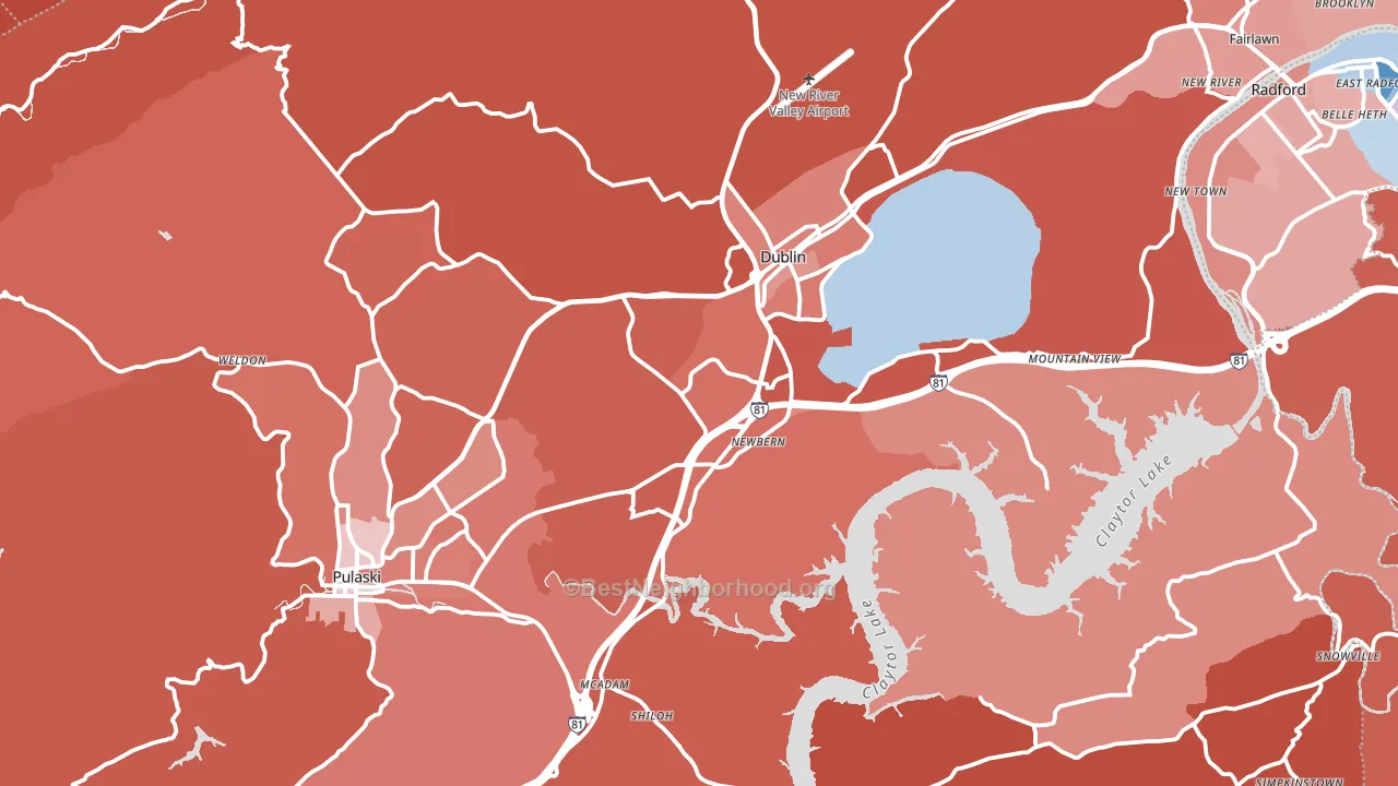 Pulaski County, VA block-group political-lean map