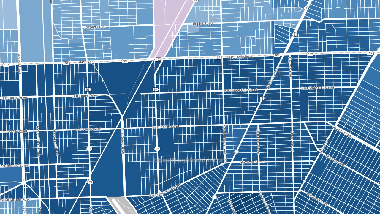 Pulaski, Detroit, MI block-group political-lean map