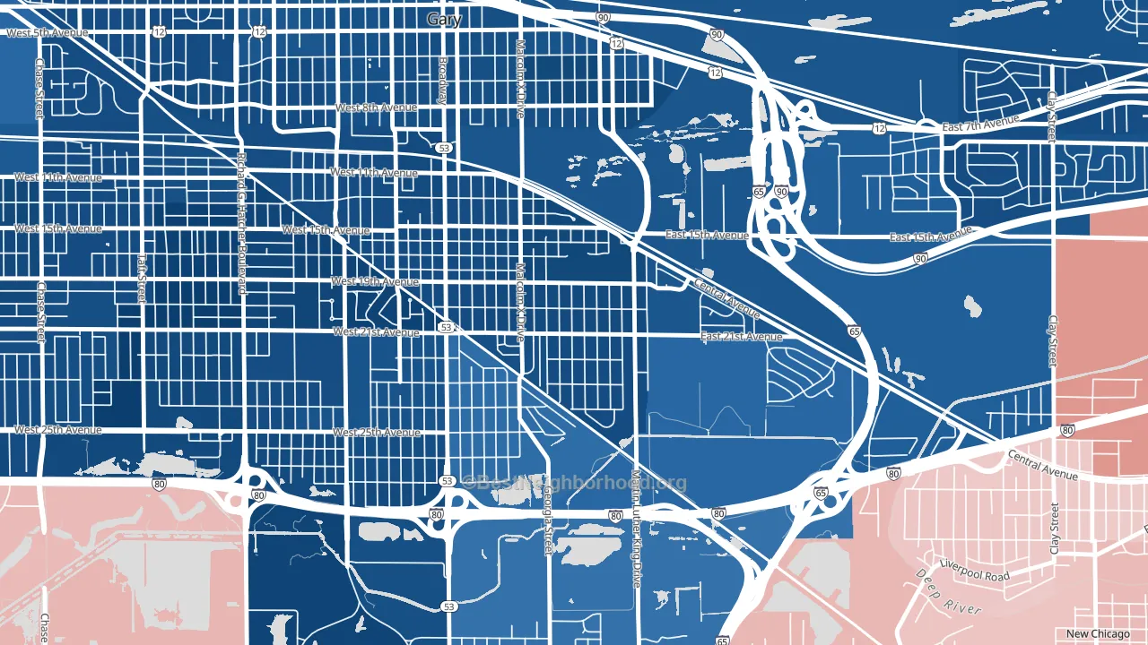 Pulaski, Gary, IN block-group political-lean map