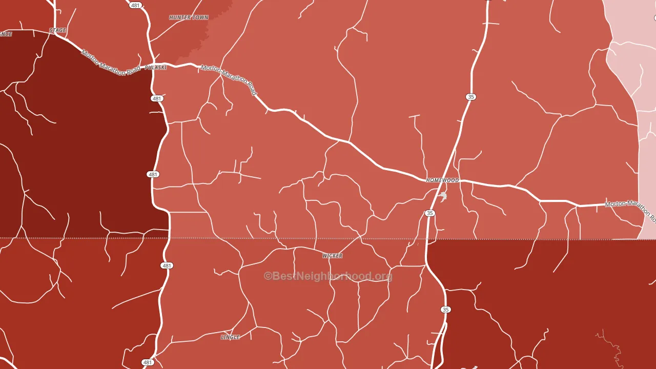 Pulaski, MS block-group political-lean map