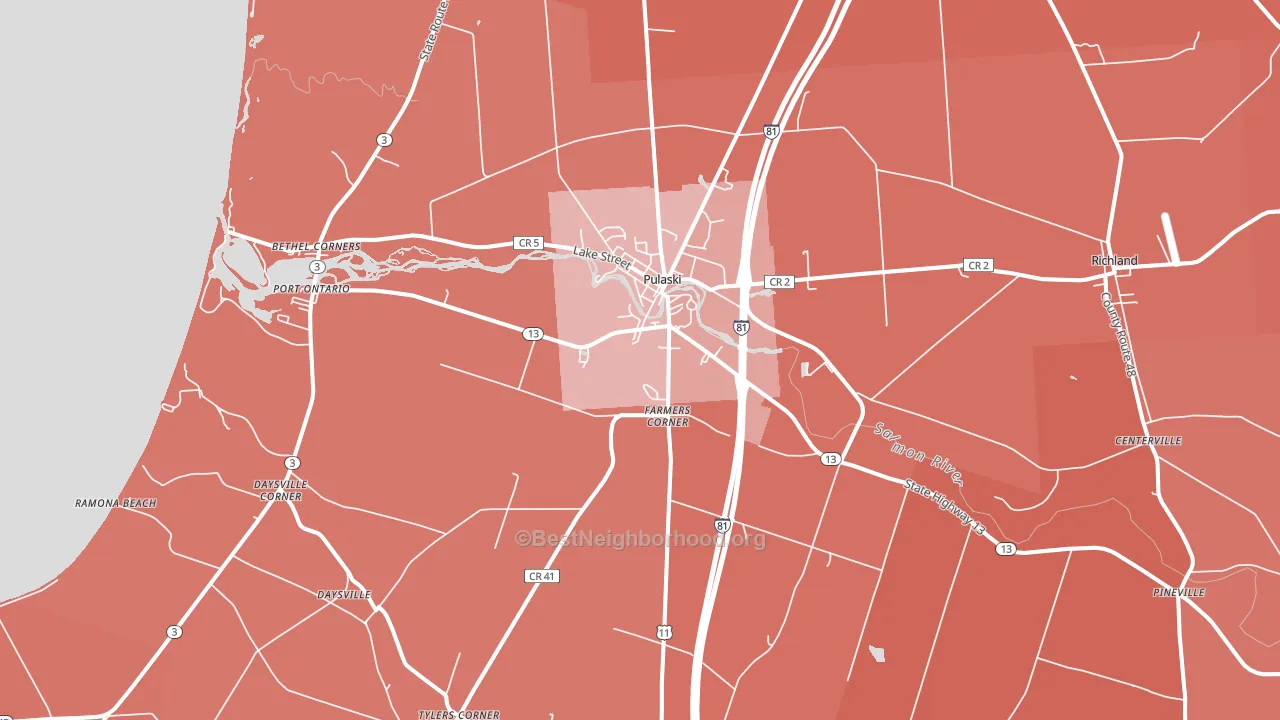 Pulaski, NY block-group political-lean map