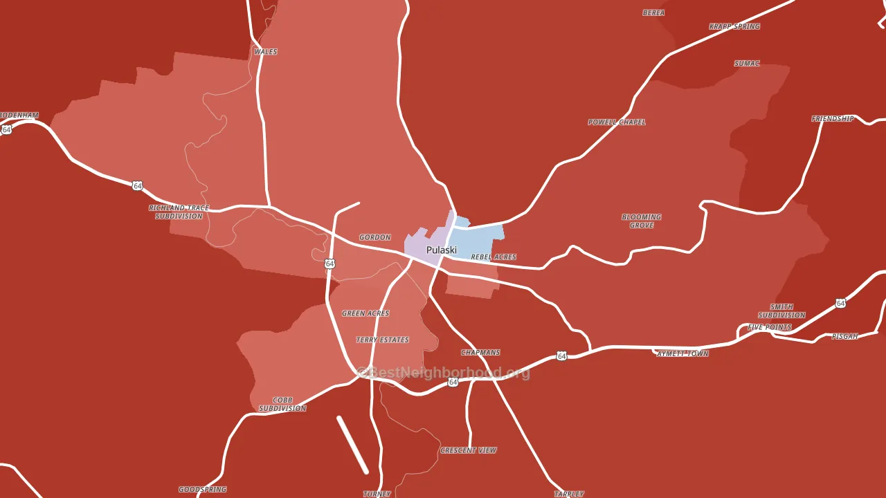 Pulaski, TN block-group political-lean map