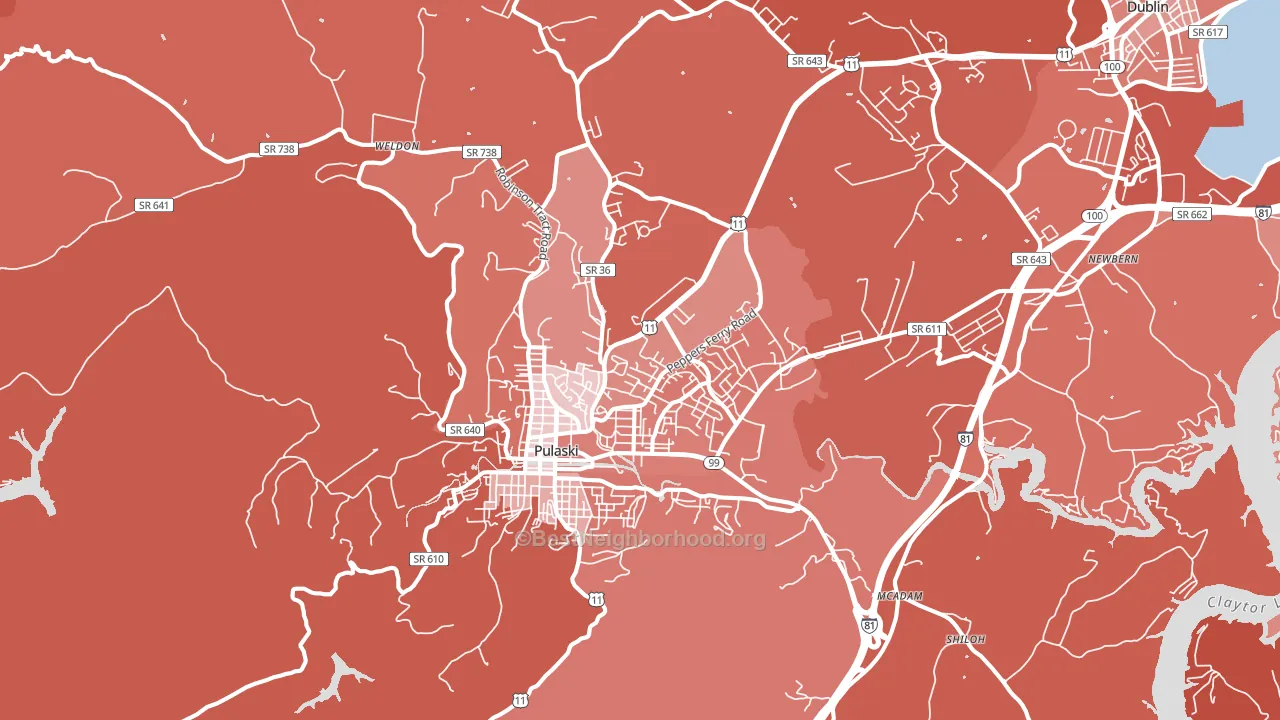 Pulaski, VA block-group political-lean map