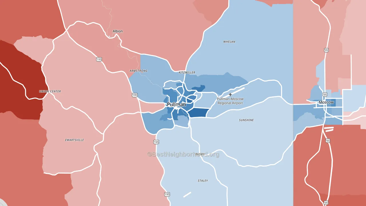 Pullman, WA block-group political-lean map
