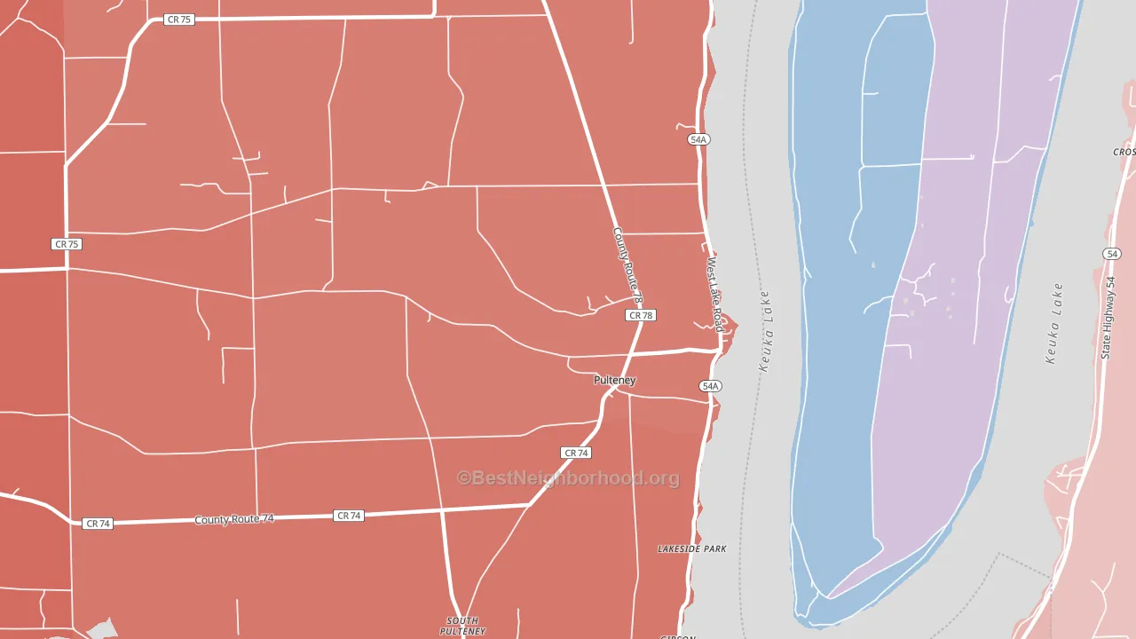 Pulteney, NY block-group political-lean map