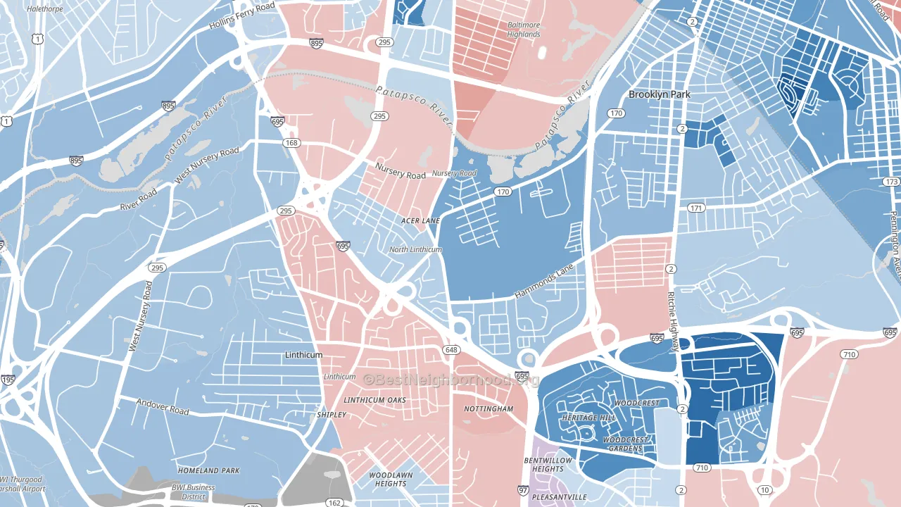 Pumphrey, Linthicum, MD block-group political-lean map
