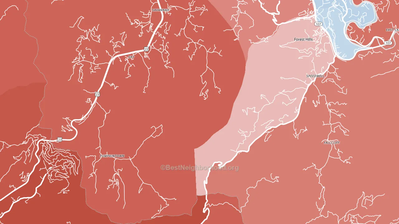 Pumpkintown, NC block-group political-lean map
