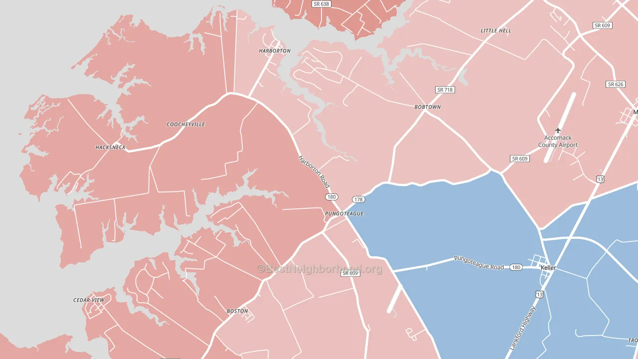 Pungoteague, VA block-group political-lean map