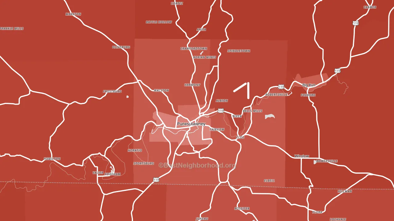 Punxsutawney, PA block-group political-lean map
