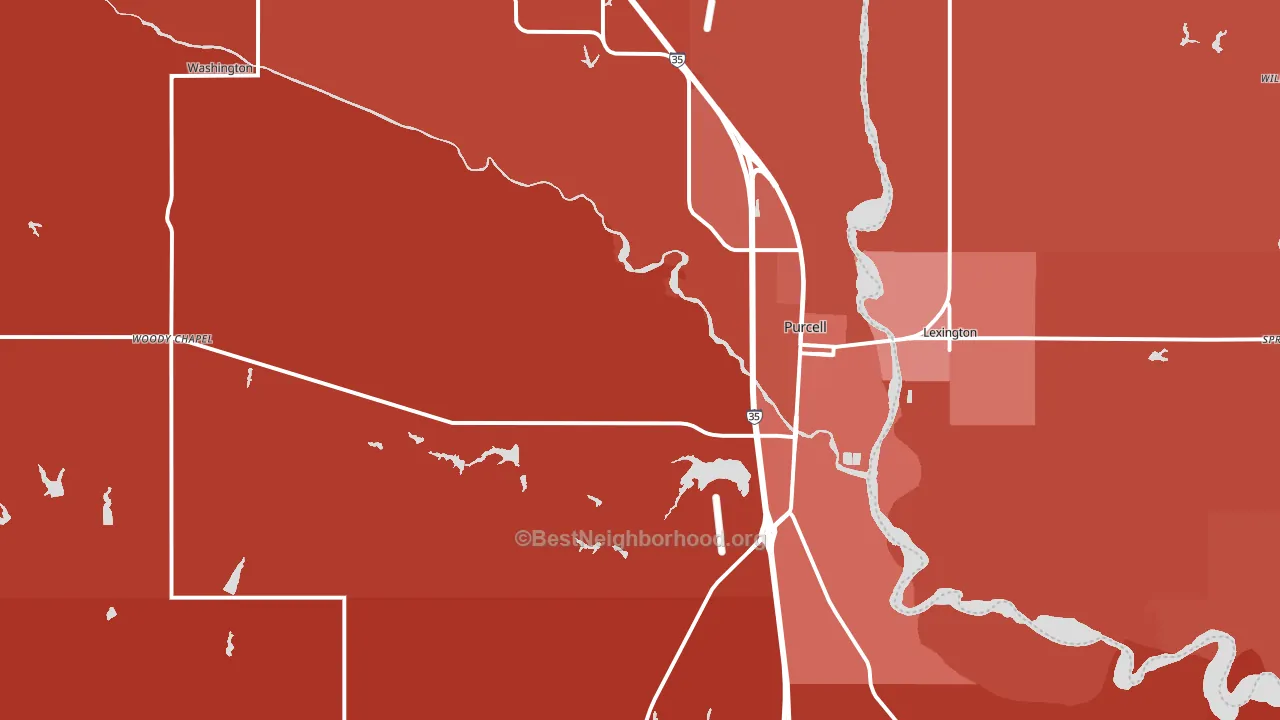 Purcell, OK block-group political-lean map