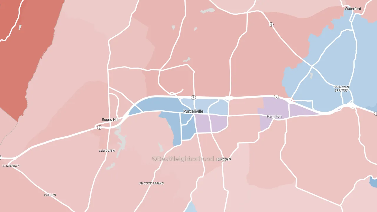 Purcellville, VA block-group political-lean map