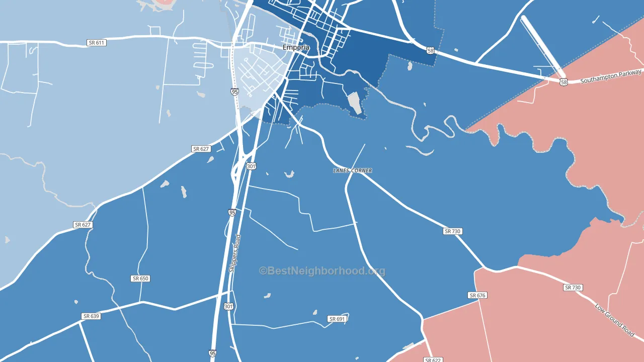 Purdy, VA block-group political-lean map