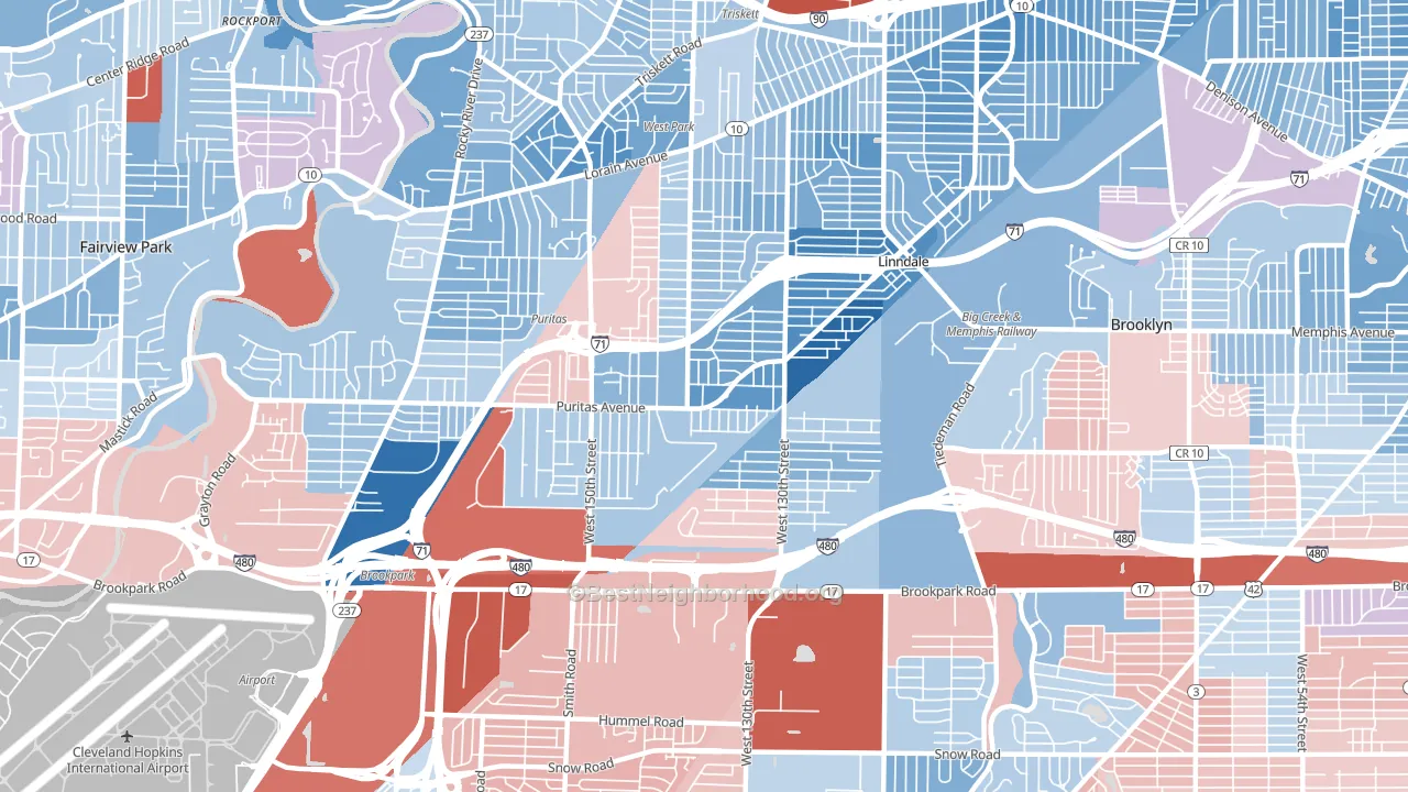Puritas Longmead, Cleveland, OH block-group political-lean map