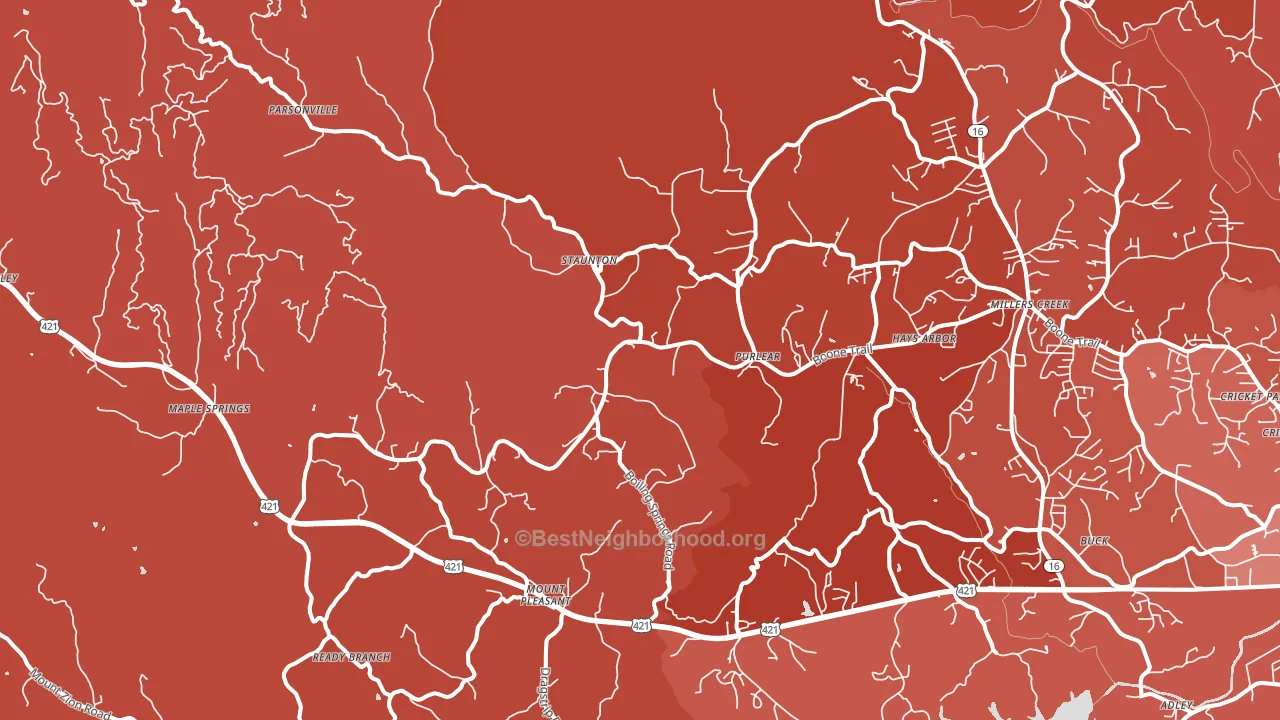 Purlear, NC block-group political-lean map