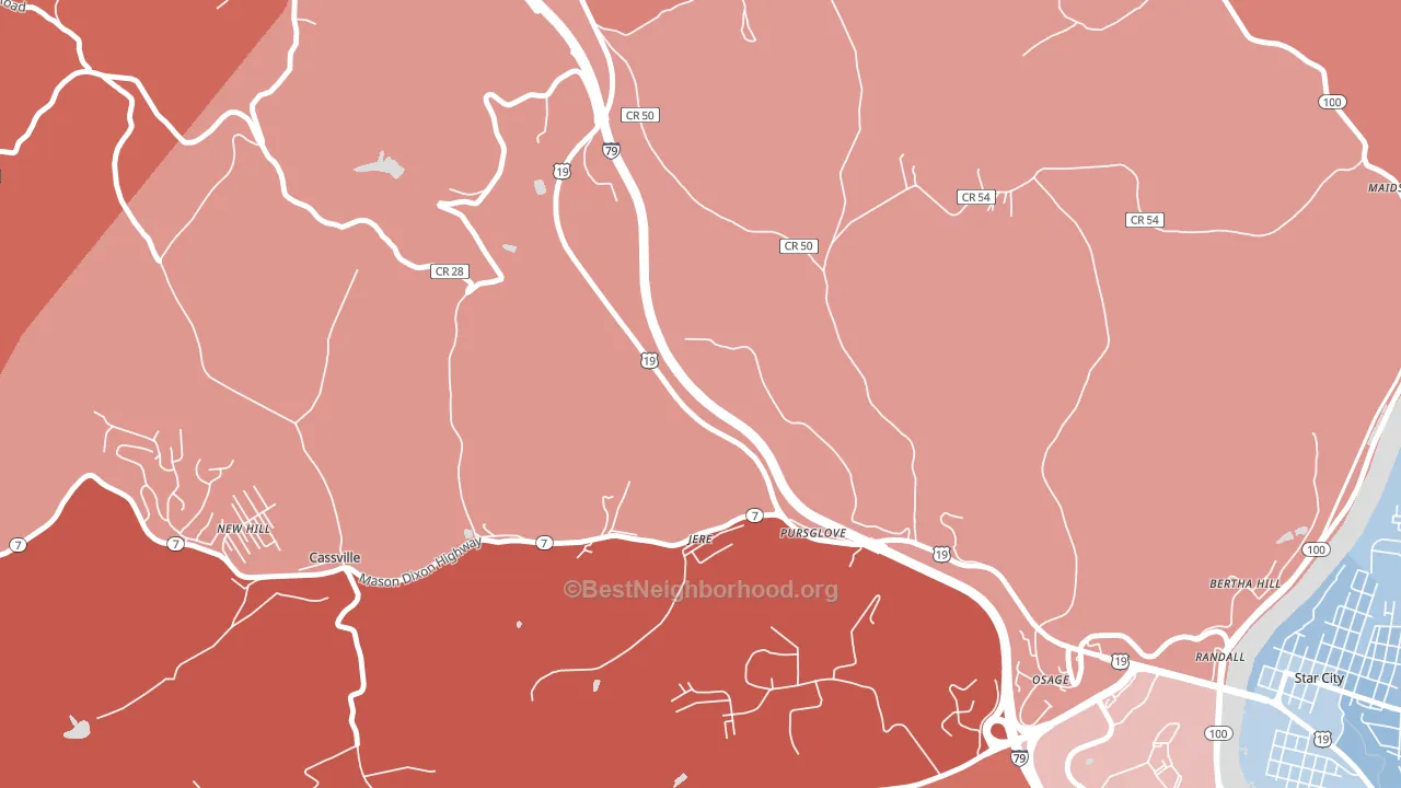 Pursglove, WV block-group political-lean map