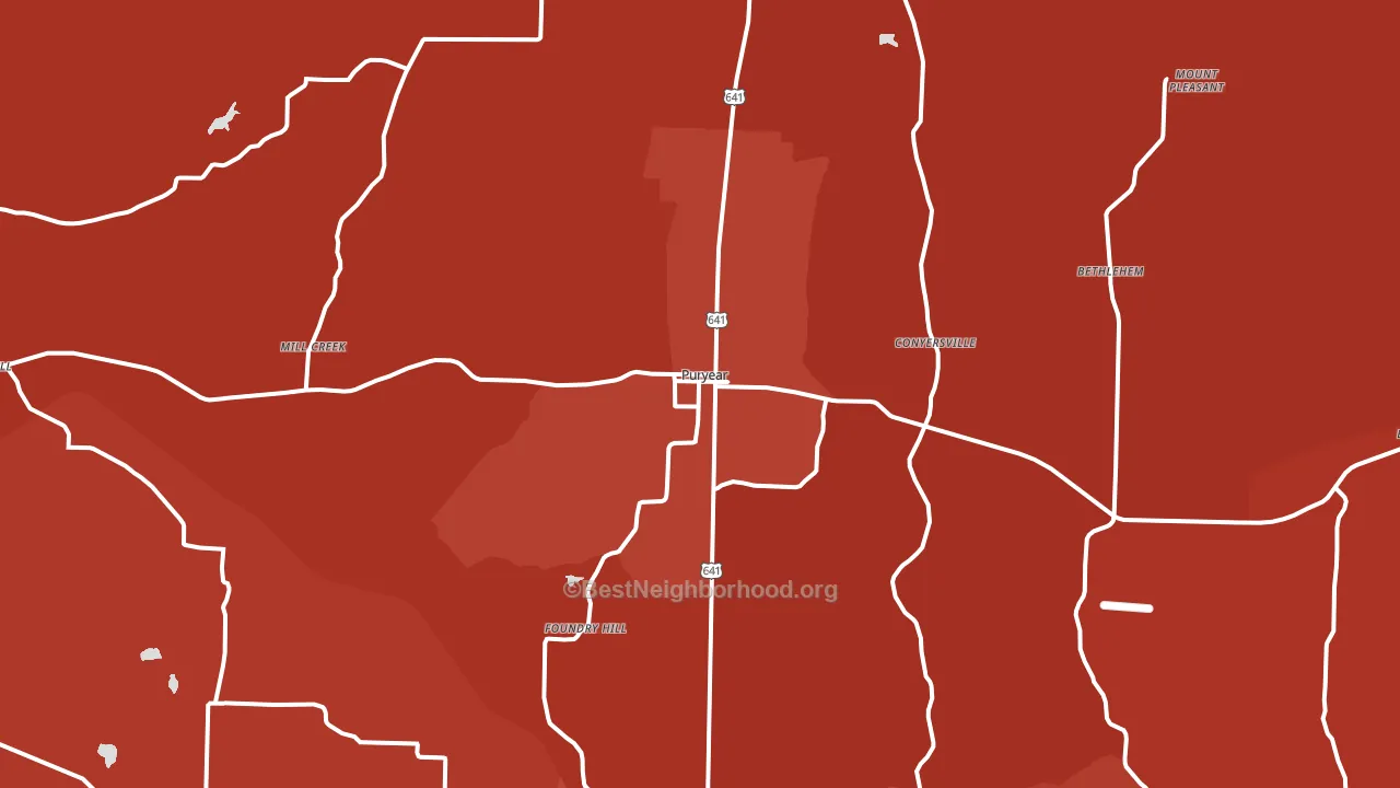 Puryear, TN block-group political-lean map