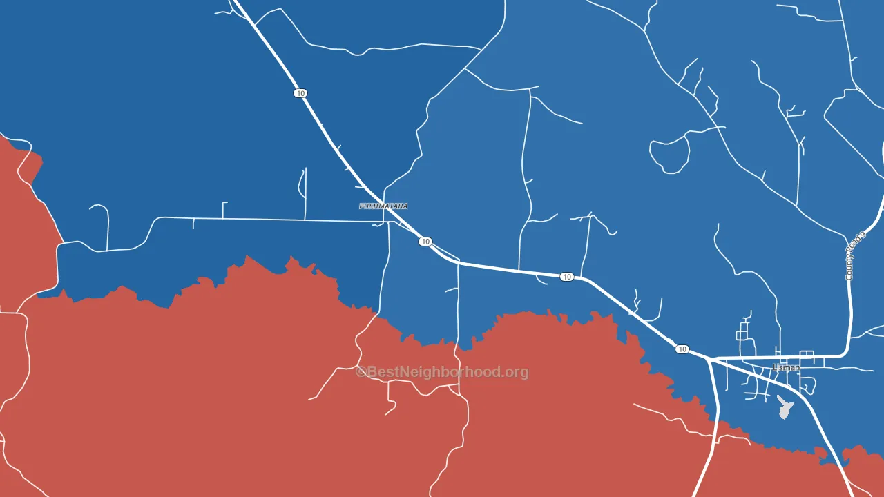 Pushmataha, AL block-group political-lean map