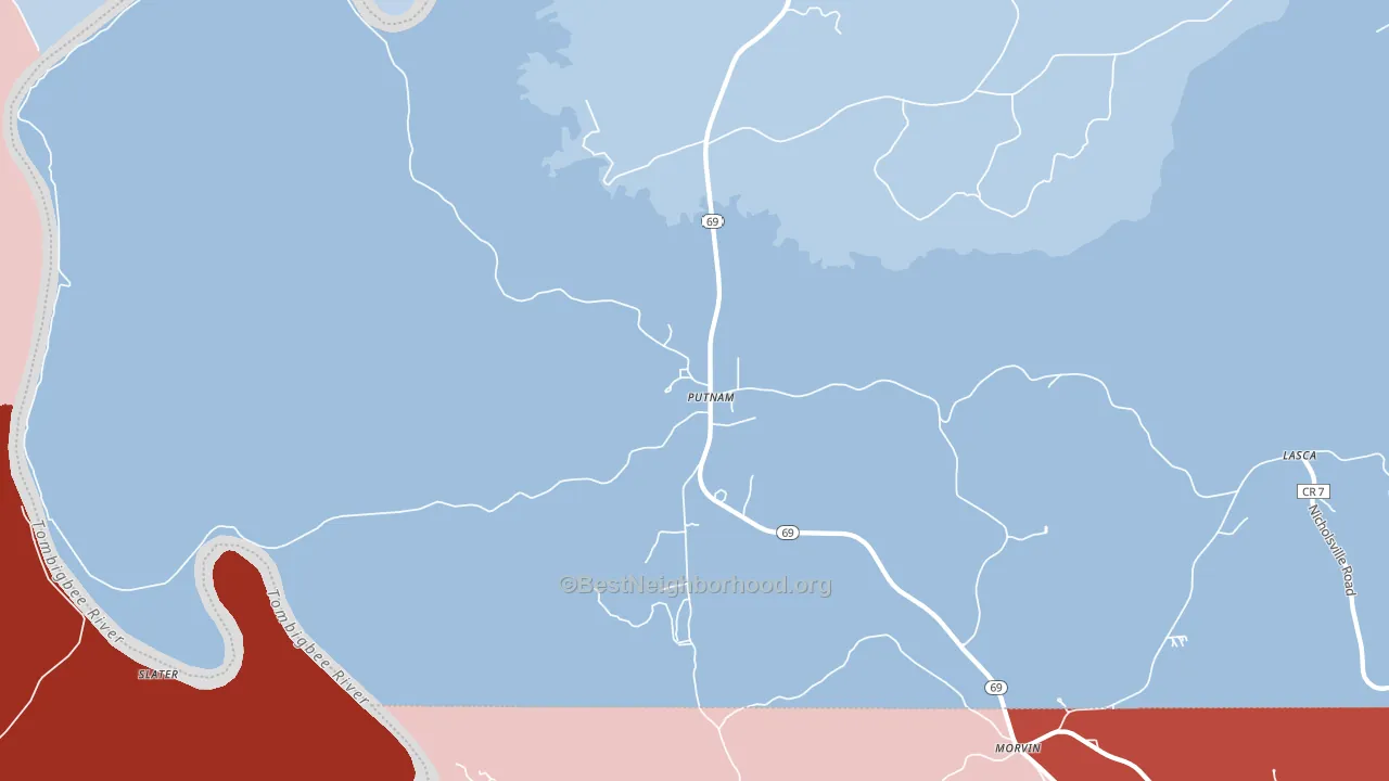 Putnam, AL block-group political-lean map