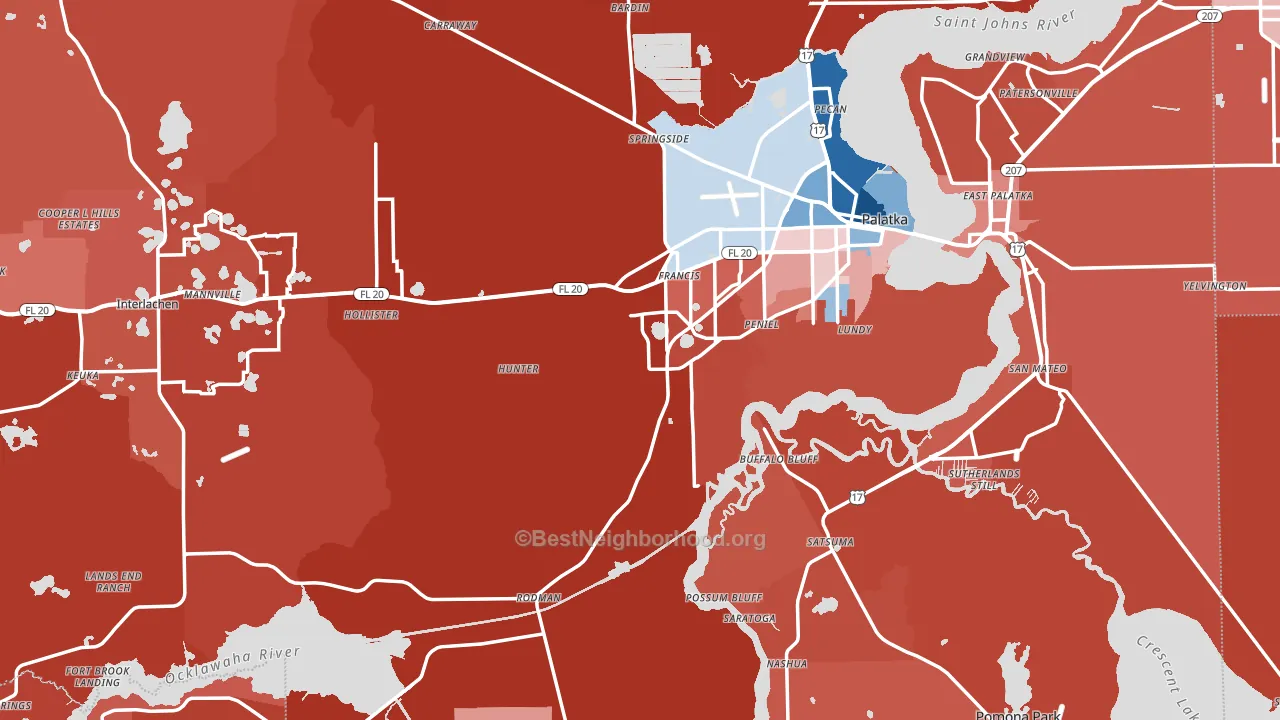 Putnam County, FL block-group political-lean map