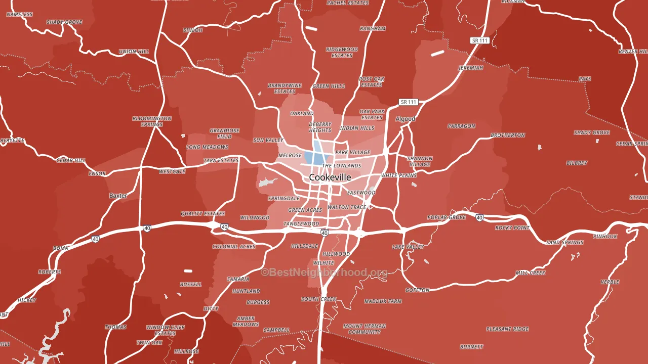 Putnam County, TN block-group political-lean map