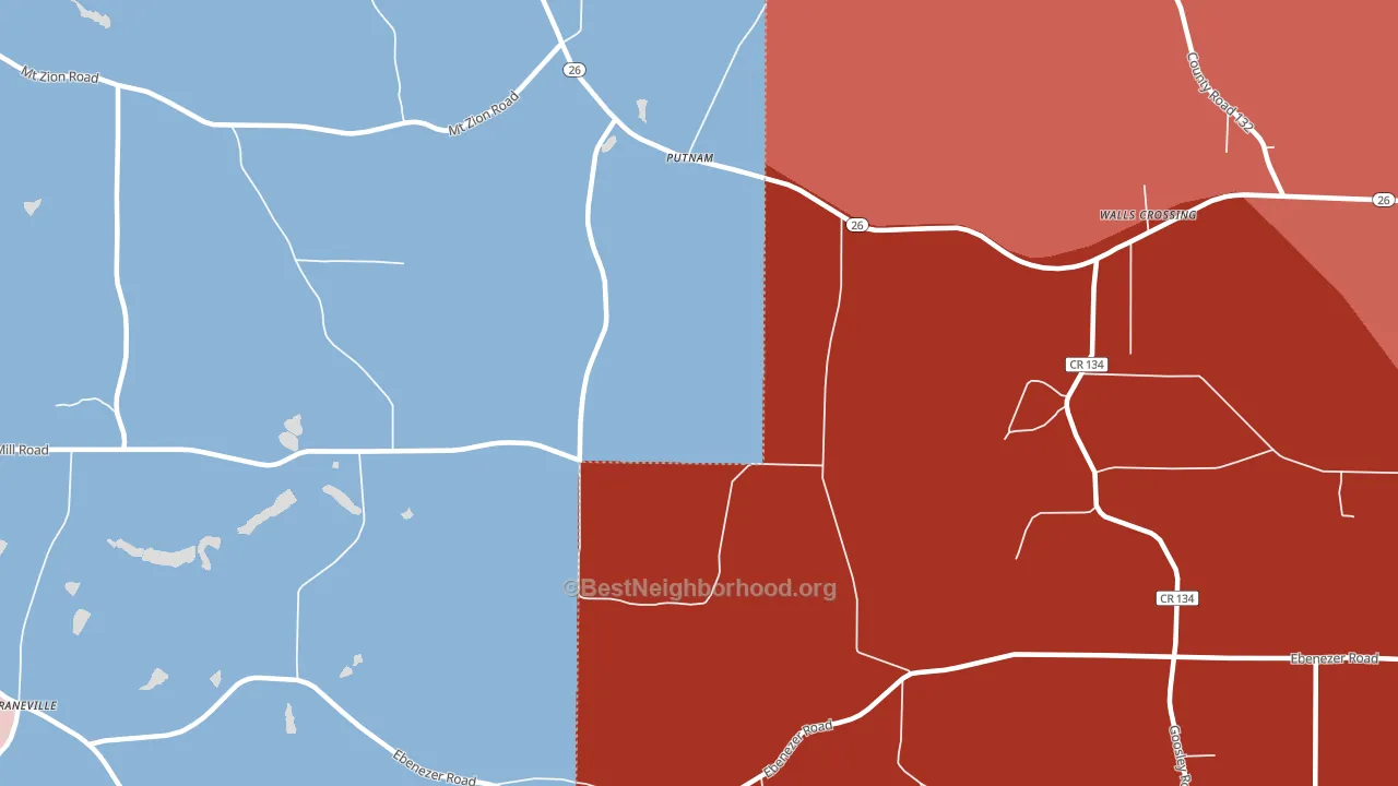 Putnam, GA block-group political-lean map