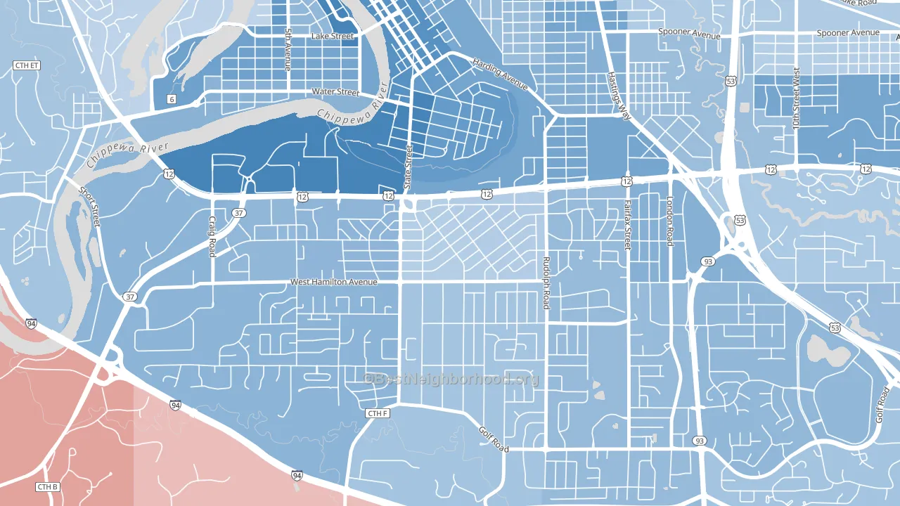 Putnam Heights, Eau Claire, WI block-group political-lean map