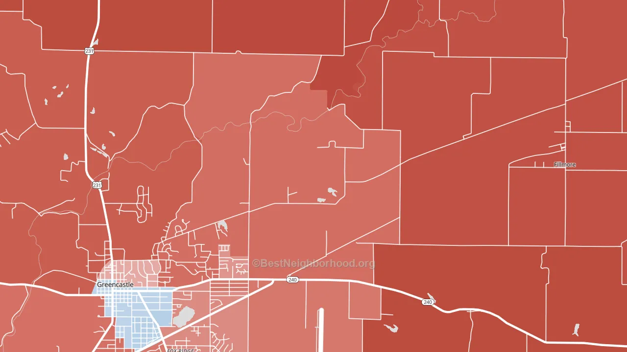 Putnamville, IN block-group political-lean map
