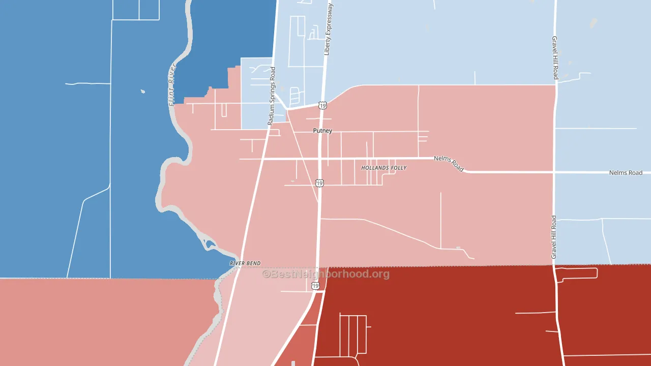 Putney, GA block-group political-lean map