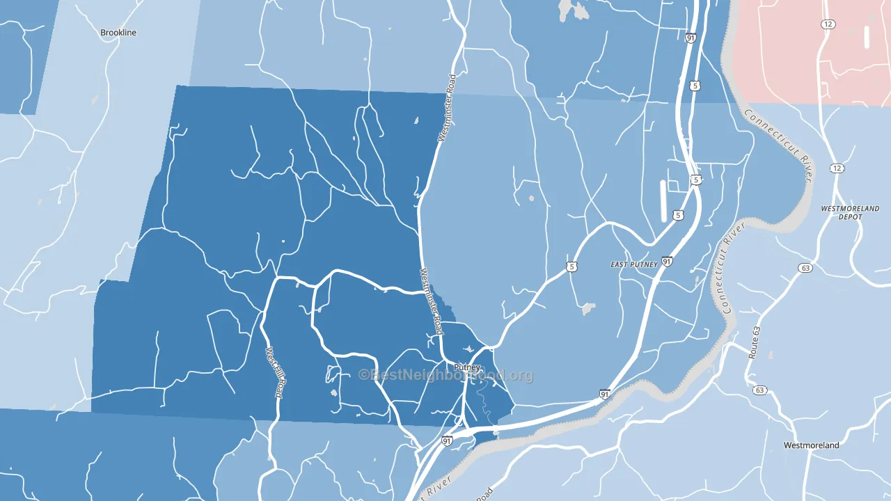 Putney, VT block-group political-lean map