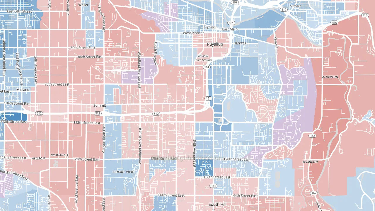 Puyallup, WA block-group political-lean map
