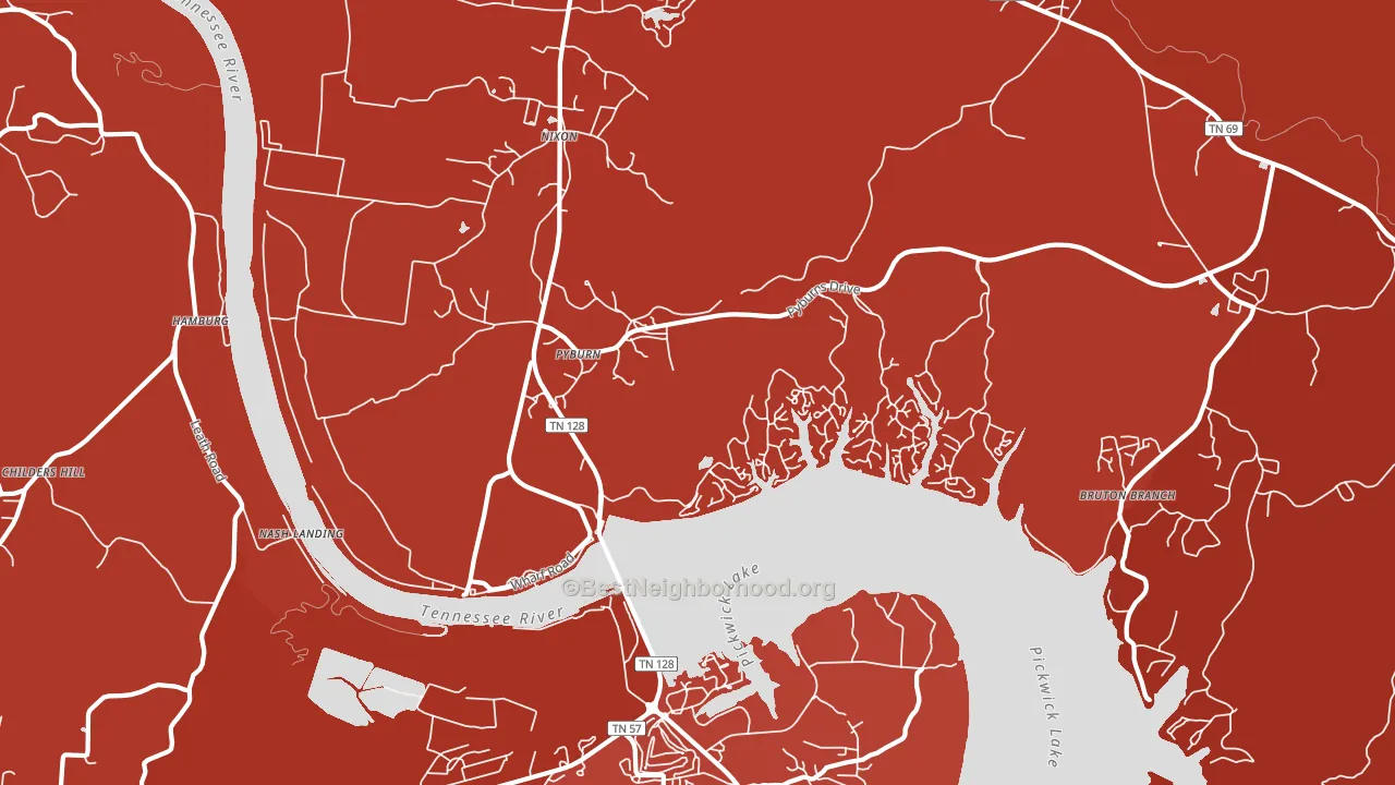 Pyburns, TN block-group political-lean map