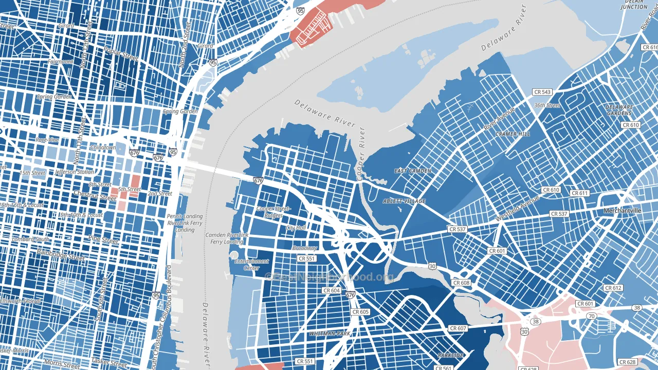 Pyne Poynt, Camden, NJ block-group political-lean map