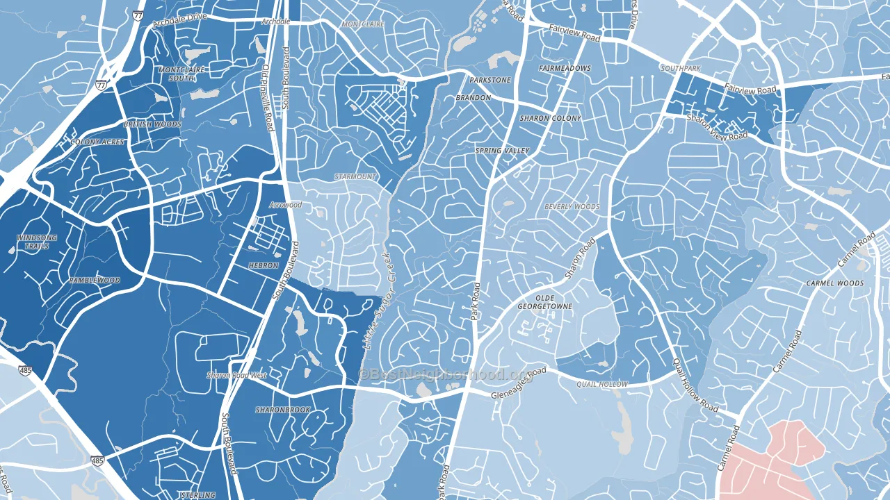 Quail Hollow, Charlotte, NC block-group political-lean map