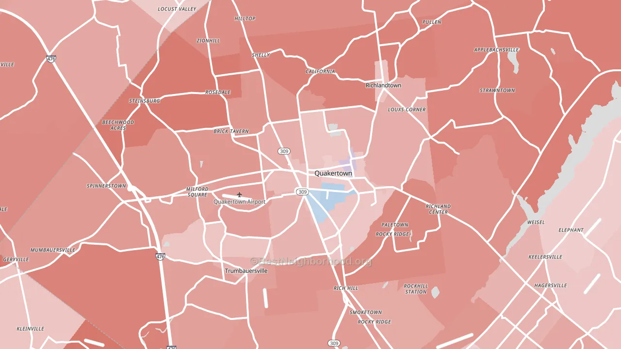 Quakertown, PA block-group political-lean map