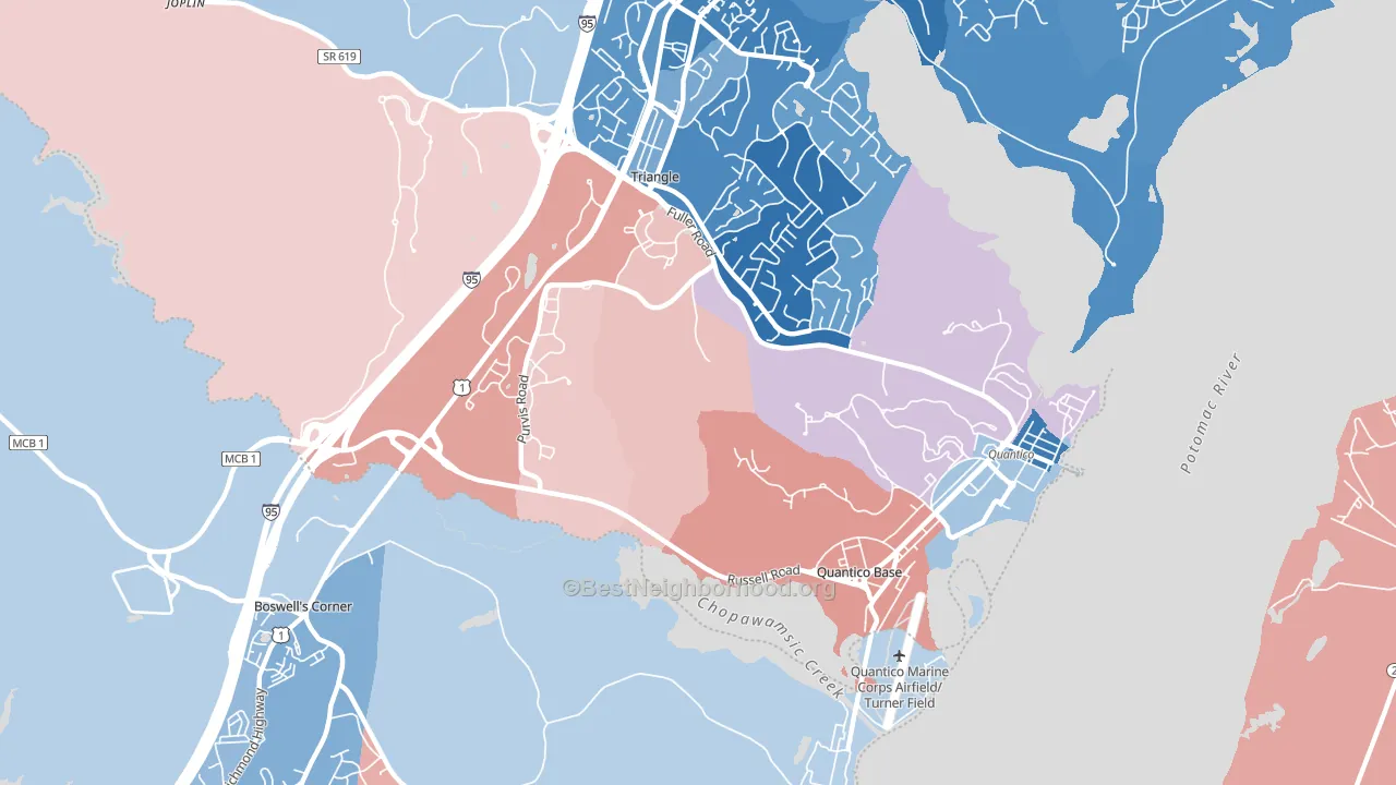 Quantico Base, VA block-group political-lean map