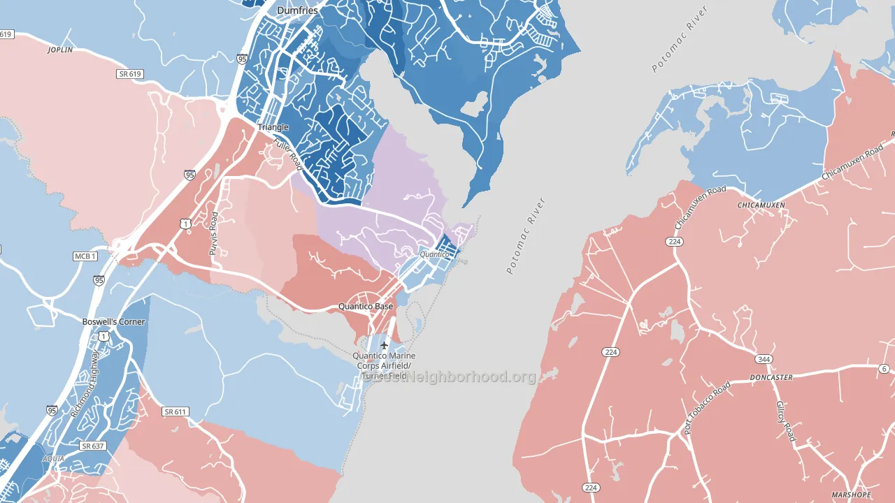 Quantico, VA block-group political-lean map