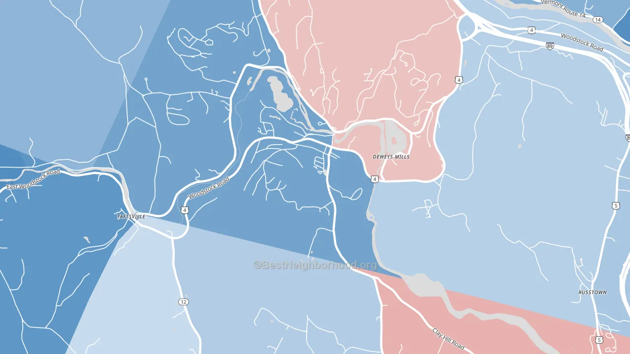 Quechee, VT block-group political-lean map